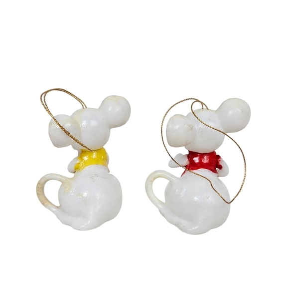 Vintage 60s White Mice Playing Instruments Set of 2 Christmas Ornaments J62 - Picture 4 of 8